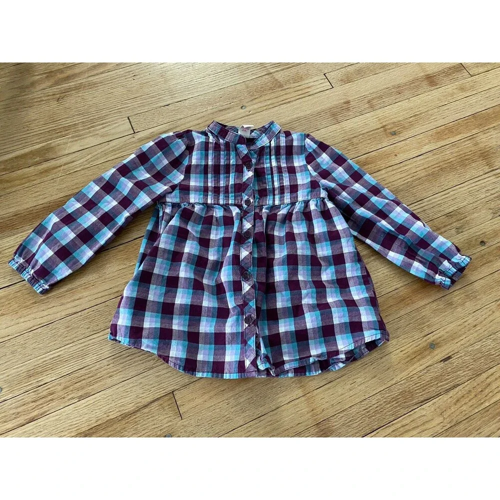 OshKosh B’gosh Girl 4 Plaid Button Up Shirt Purple And Blue EUC